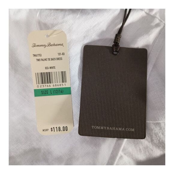 Tommy Bahama Two Palms The Back Dress Linen Shift Knee-Length White Womens Large - Picture 4 of 5